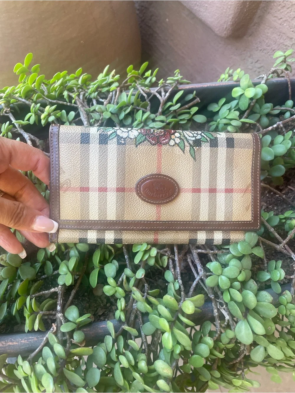 Burberry Beige Brown Check Floral Trim Continental Wallet - Picture 12 of 15